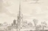 Spalding Church from the South-West by William Burgess, ink, sold Mar 2023