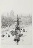 HMS President with St by William Lionel Wyllie, Etching, sold Mar 2023