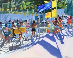 Yellow Surfboard by Andrew Macara, Oil on canvas, sold Dec 2022