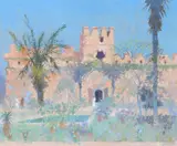 The Old Palace by Derek Mynott Neac, Oil on canvasboard, sold Dec 2022