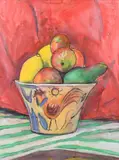 Still life with a bowl of fruit Signed and dated Michael/ by Michael Rothenstein, Watercolour and charcoal, sold Dec 2022