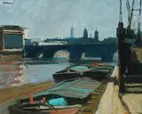 The City from the South Bank Signed McCall '65 by Charles James McCall, Oil on canvas, sold Dec 2022