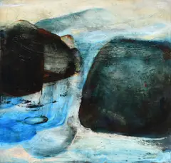 Mountainous landscape with a waterfall Signed and dated Hsiao by Hsiao-Mei Lin, Oil on panel, sold Dec 2022