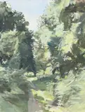 Tree-lined country lane Oil by Sargy Mann, Oil on canvas, sold Dec 2022