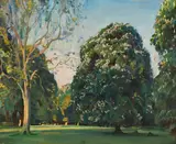 Chestnuts in Calcot Park Signed A J MUNNINGS by Alfred Munnings, Oil on canvas, sold Dec 2022