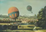 A hot air balloon race Signed W H Newton by W. H. Newton, Oil on canvas, sold Dec 2022