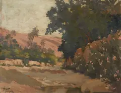 Landscape in Bou Saâda by Paul Nicolai, Oil on board, sold Dec 2022