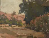 Landscape in Bou Saâda by Paul Nicolai, Oil on board, sold Dec 2022
