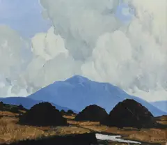 Irish landscape with turf stacks by Paul Henry, Oil on canvas, sold Dec 2022