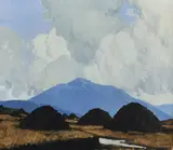 Irish landscape with turf stacks by Paul Henry, Oil on canvas, sold Dec 2022