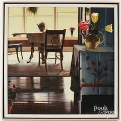 of interior by John Sayers, oil on board, sold Jun 2024