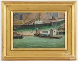 harbor scene by Walter Feuchter, oil on board, sold Jun 2024