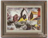 and casein Stonington by Harry Lowe, watercolor, sold Jun 2024