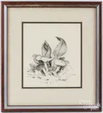 drawing of mushrooms by J. Randy Rowe, ink, sold Jun 2024