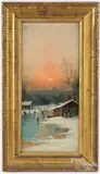 Winter landscape with figures skating by Nils Christiansen, oil on board, sold Jun 2024