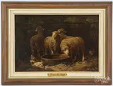 barn scene with sheep by Franz De Buel, oil on board, sold Jun 2024