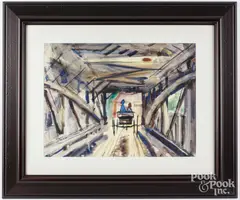 Covered Bridge by Robert Noel Blair, watercolor, offered Jun 2024