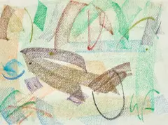 Fish growing by Sam Fullbrook, c.1995, Conté crayon on paper, sold Sep 2025