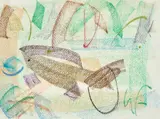 Fish growing by Sam Fullbrook, c.1995, Conté crayon on paper, sold Sep 2025
