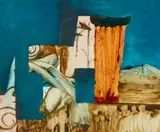 Abstract landscape by Sidney Nolan, c.1955 – 56, oil on paper, sold Dec 2025