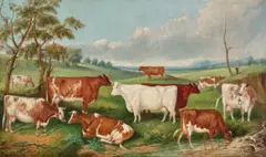Mr Henry Stevenson’s herd, Niddrie, Essendon by Frederick Woodhouse Snr, 1874, oil on canvas, sold Dec 2025