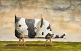 Dobell’s cow on trestle by John Kelly, 1995, gouache and watercolour on paper, sold May 2026