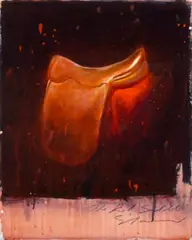 The red saddle by Tim Storrier, synthetic polymer paint on board, sold May 2026