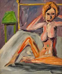 Girl with auburn hair by Ken Whisson, 1961, oil on composition board, offered May 2026