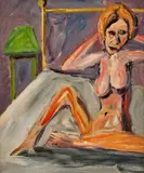 Girl with auburn hair by Ken Whisson, 1961, oil on composition board, offered May 2026