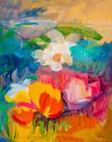 Buderim flowerscape by Sam Fullbrook, 1974, oil on canvas board, sold May 2026
