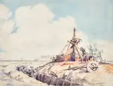 Soldiers in a trench, France by Daryl Lindsay, 1916, watercolour on paper, sold May 2026