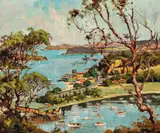 Blues waters, Middle Harbour by Rhys Williams, c.1955, oil on canvas, sold May 2026