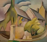 Dorset cottages by Dorrit Black, 1935, also known as Houses on the corner oil on canvas on cardboard, sold Apr 2026