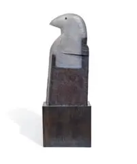 Bird by Bruce Armstrong, 2021, painted bronze with stained plywood base, sold Apr 2026