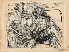 Girl reading by Henry Moore, 1947, pencil, watercolour, ink and crayon on paper, sold Apr 2026