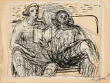 Girl reading by Henry Moore, 1947, pencil, watercolour, ink and crayon on paper, sold Apr 2026