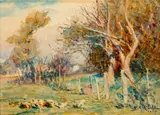 Garden at Kensington Road, South Yarra by Frederick McCubbin, 1909, watercolour on pre-prepared sketching board, sold Apr 2026