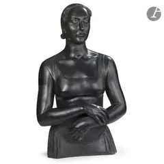 Mme X. dit aussi Buste de Mme X. dit parfois Buste de jeune fille, modèle créé vers [1930-1932] by Léon-Ernest Drivier, 1932, Épreuve en bronze à patine noire, sold Oct 2025