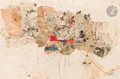 Composition by Sam Szafran, 1957, Technique mixte et collages sur papier, sold Oct 2025