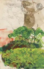 Chevaux et paysage, vers 1955-60 by Sam Szafran, Gouache et crayon sur papier, sold Oct 2025
