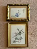 Élégant en costume du XVIIIe siècle implorant l'Amour ; Élégante au pantin by Pierre Comba, Aquarelle et crayon, sold Jun 2024