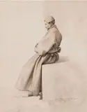 Ecclésiastique assis en méditation by Guillaume Bodinier, Crayon noir et lavis de brun; signé, sold Jun 2023