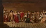 Scène de bal dans un intérieur, la jarretière by Jacob Jansz van Velsen, Panneau de chêne parqueté, sold Mar 2025
