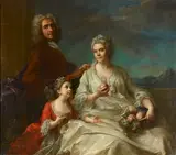 Portrait de famille sur une terrasse devant un paysage by André Bouys, Toile, sold Mar 2025