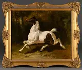 Cheval pie Tobiano by Alfred de Dreux, 1848, Toile d'origine, sold Mar 2025