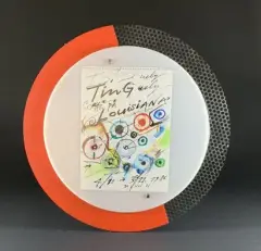 Projet d'affiche pour l'exposition du Louisiana Museum of Modern Art (Humlebaeck, Danemark) by Jean Tinguely, 1986, Technique mixte, gouache, encre et mine de plomb sur un feuillet tiré d'un carnet à spiral, sold Jun 2025