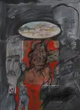 Visages, circa 1980 by Zwy Milshtein, Technique mixte, acrylique, pastel, fusain et collage d'éléments divers, dont une ancienne, sold Jun 2025