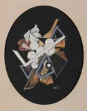 Le cinquième angle, mars 1969 by Alain Le Yaouanc, Collage de papiers découpés sur fond noir, sold Jun 2025