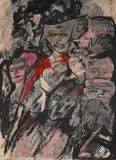 Le masque by Zwy Milshtein, Technique mixte, acrylique, encre et pastel sur papier collé sur toile, sold Jun 2025