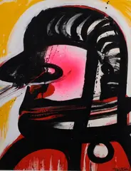 Tête de profil by John Christoforou, Technique mixte, gouache et encre sur papier, sold Jun 2025